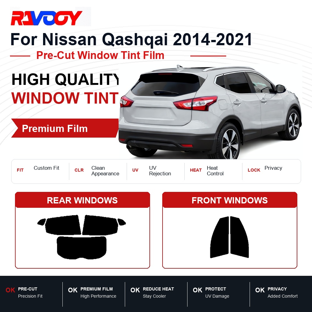 Privacy Screen Protector - 日産キャシュカイ2014-2021用プレミアムプレカットウィンドウティント フロント＆リアウィンドウ UVカット 熱遮断 プライバシーフィルム