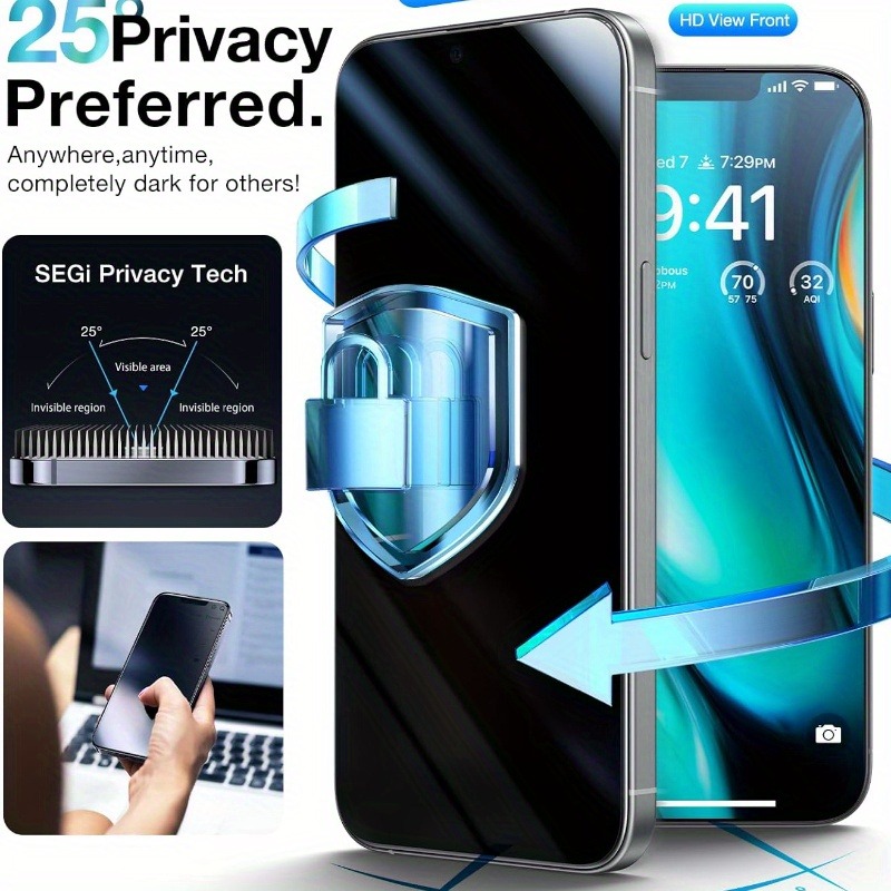 スパイ防止強化ガラススクリーンプロテクター,HDプライバシー - Privacy Filter 2Pack のレビューと価格